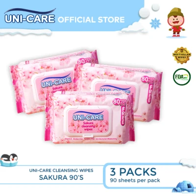 Uni-Care Sakura Cleansing Wipes 90's Pack of 3