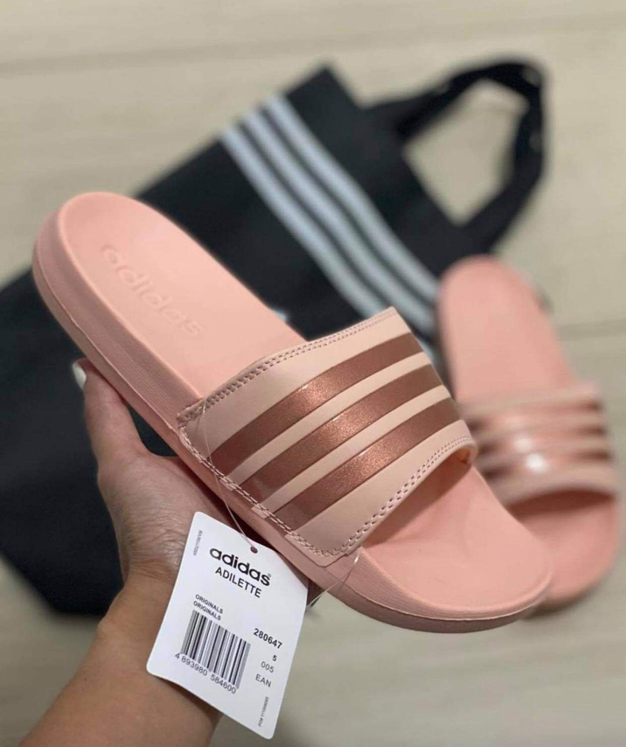 Adidas peach slides hot sale