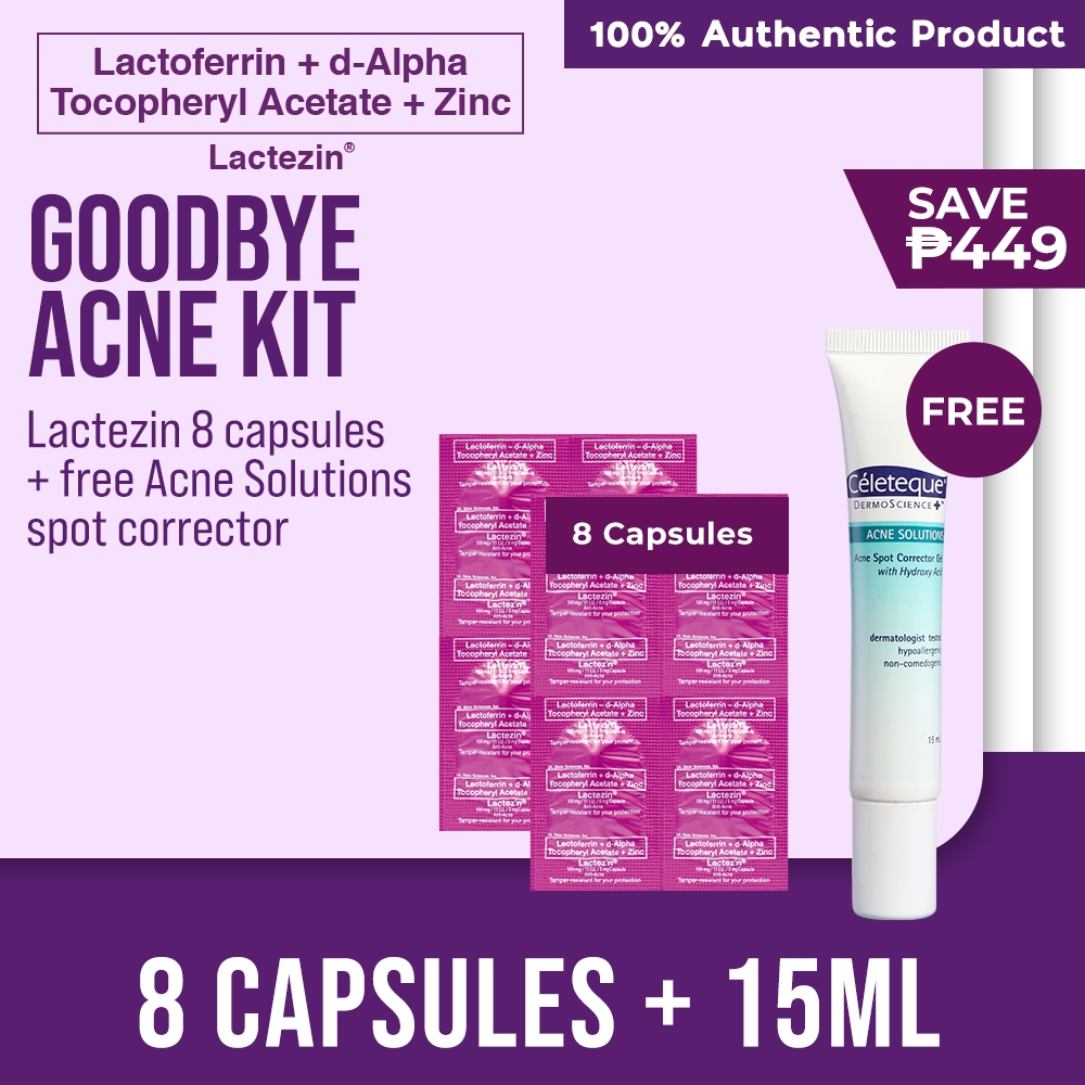 Goodbye Acne Kit (Lactezin 100mg AntiAcne 8 capsules Celeteque Acne