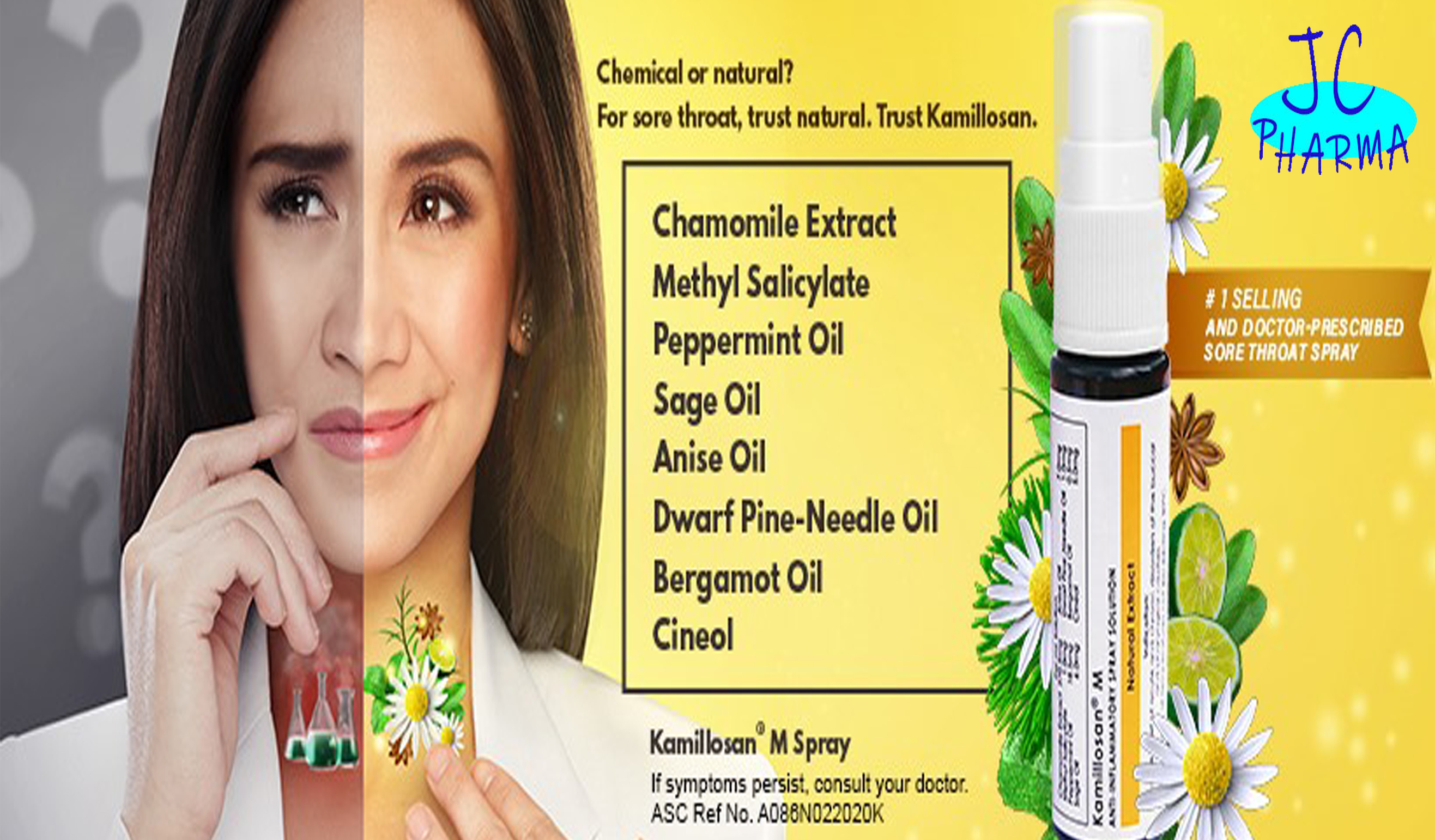 Authentic Kamillosan M Throat Spray Solution, Antiinflammatory , 15ml