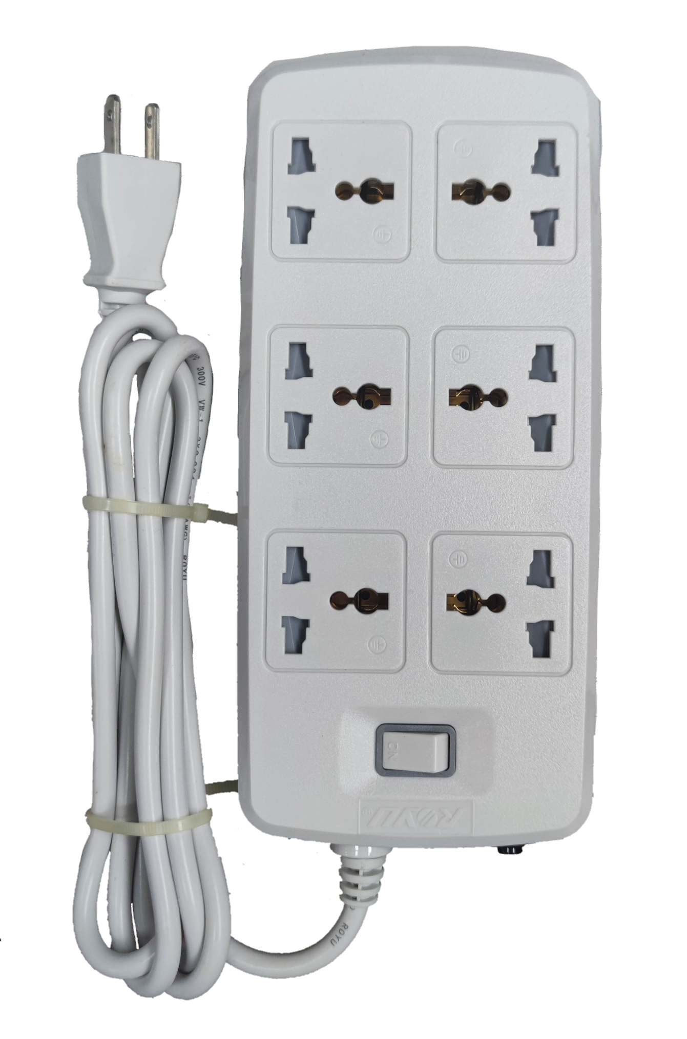 Power Extension Cord 6 Gang Universal 2500W 220V AWG 18 6.5 Feet White