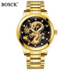 BOSCK Fashion Men Watch Gold Dragon Quartz Watches Luxury Stainless Steel Casual Waterproof Wristwatches Male Clock Gifts