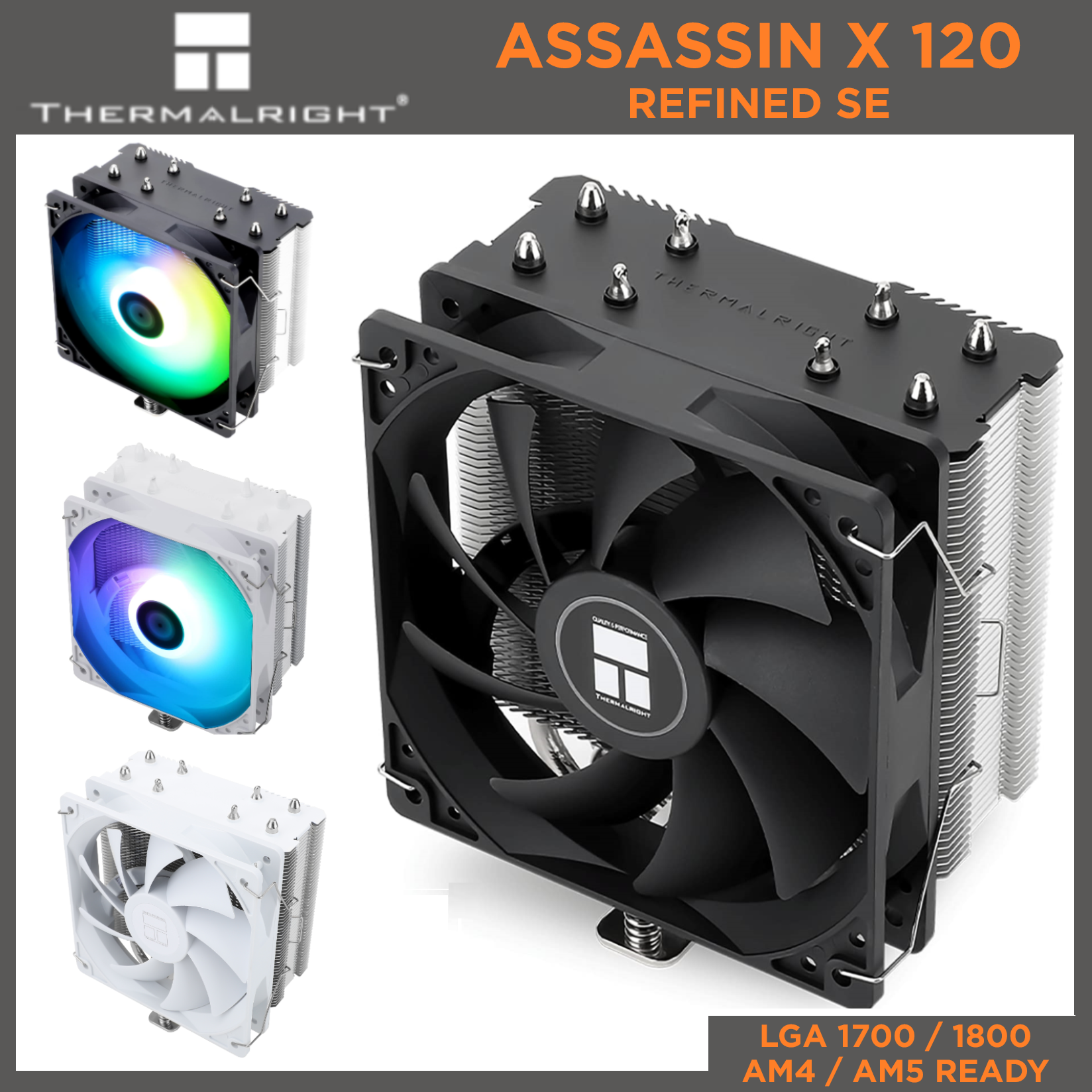  Thermalright AssassinX120 R SE ARGB CPU Air Cooler, AX120 R SE  ARGB, 4 Heat Pipes, TL-C12C-S PWM Quiet Fan CPU Cooler with S-FDB Bearing,  for AMD AM4/AM5 Intel 1700/1150/1151/1200, LGA1700 