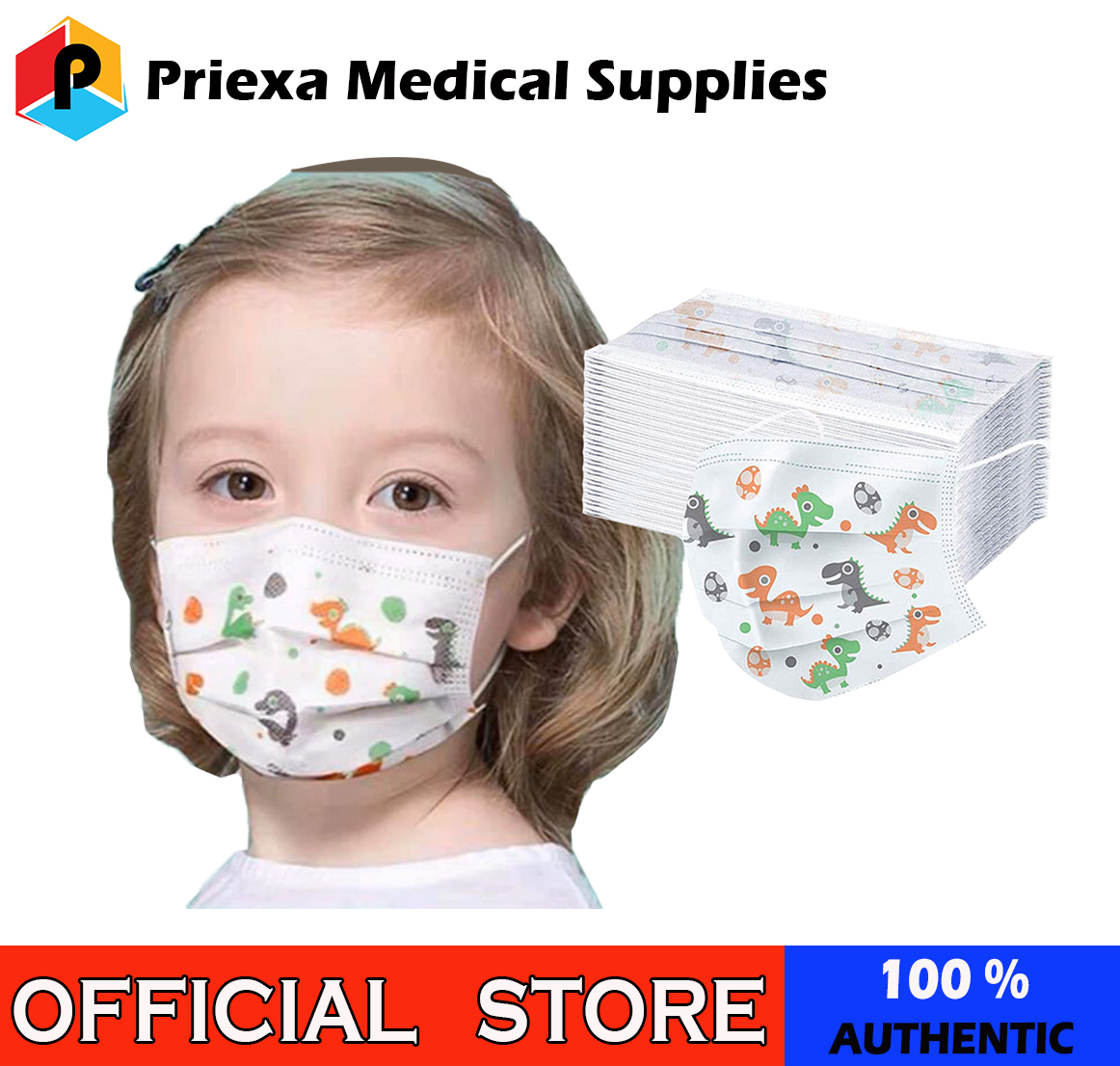 PRIEXA 50pcs Kids Face Mask 3ply Disposable Mask for Kid Child Face