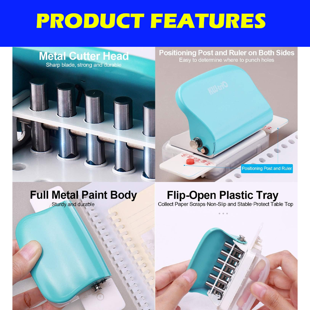 KW-trio® 6-Hole Paper Punch Handheld Metal Hole Puncher 5 Sheet Capacity  6mm for A4 A5 B5 Notebook Scrapbook Diary Planner