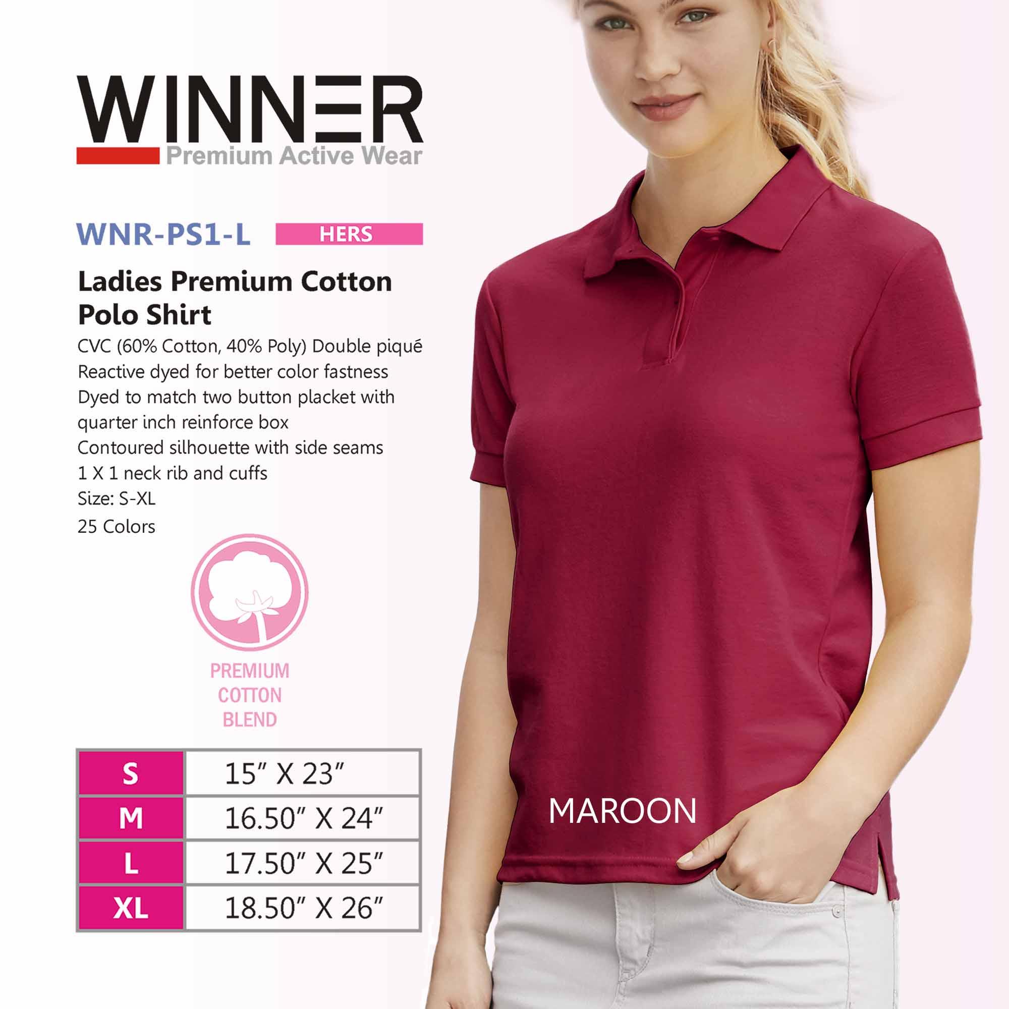 Winner Polo Shirt Size Chart