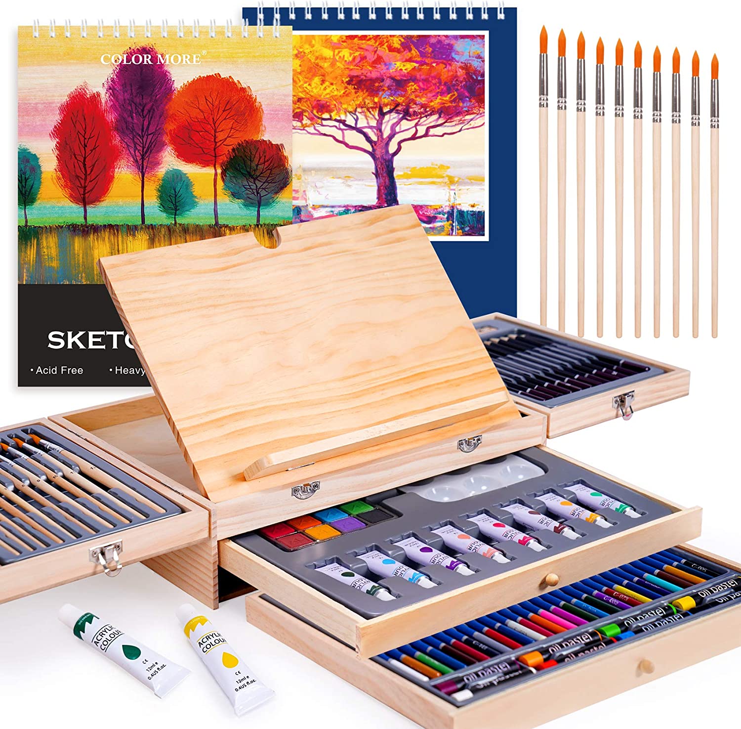 iBayam Art Supplies, 150-Pack Deluxe Wooden Art Set Crafts Drawing