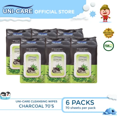 Uni-Care Charcoal Deep Cleansing Wipes 70's Pack of 6