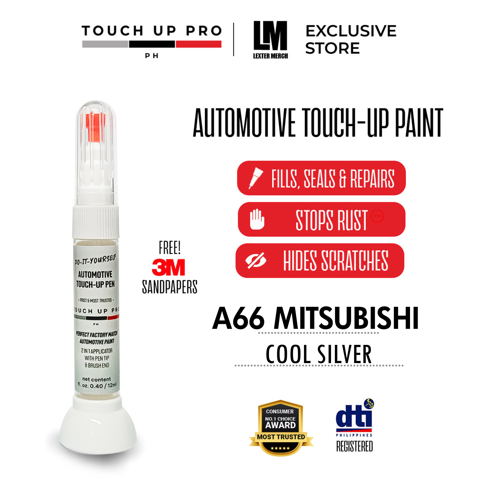 A66 Cool Silver Mitsubishi Touch up Pro Permanent Touch Up paint