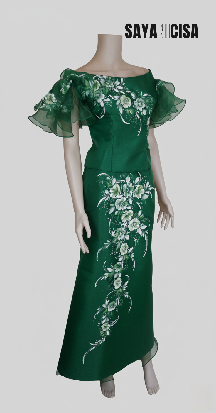 Filipiniana Flare Sleeve Blouse and Skirt Dress-Emerald Green | Lazada PH Filipiniana Flare Sleeve Blouse and Skirt Dress-Emerald Green | Lazada PH