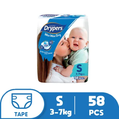 Drypers Wee Wee Dry Jumbo Pack Small (58 pcs) - Tape Diapers
