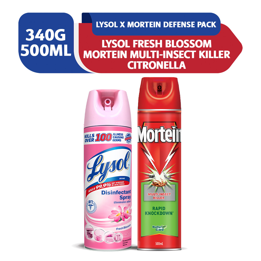 Safer Homes Bundle Lysol Spray Fresh Blossoms 340g, Mortein Multi
