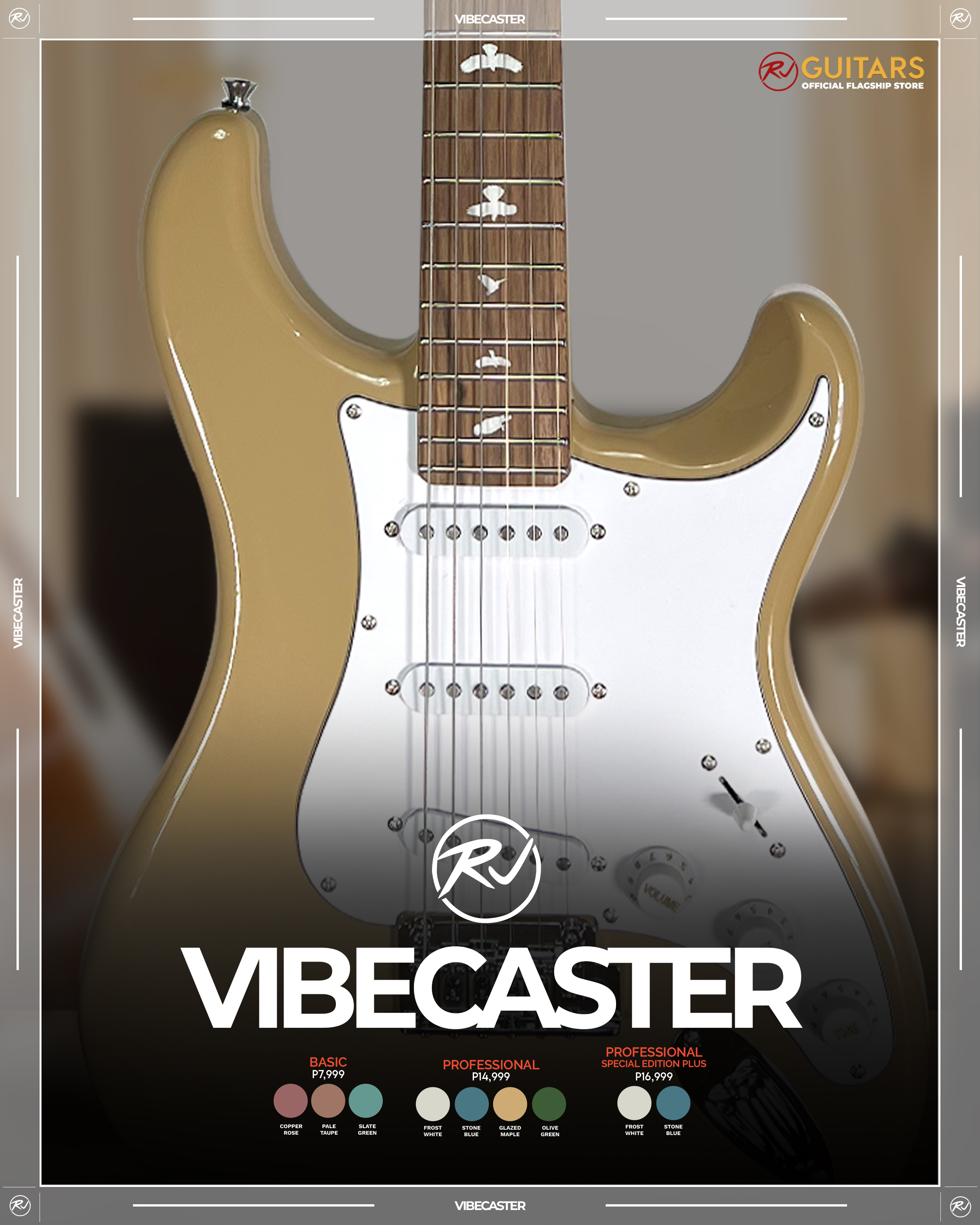 RJ Vibecaster Electric Guitar (Silversky Stratocaster) Silversky