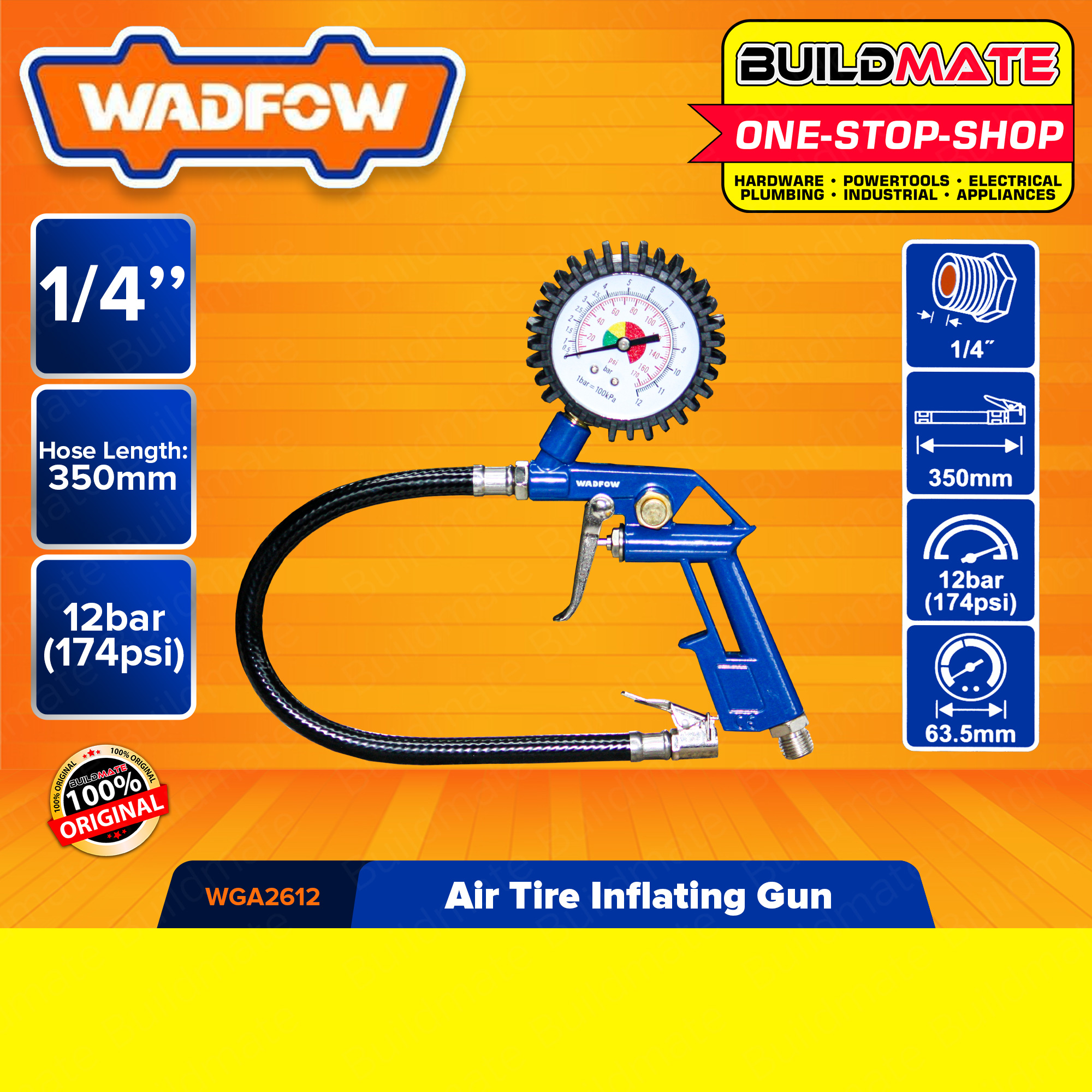 WADFOW Air Tire Inflating Gun 1/4" Inch 174PSI Air Inflator Air