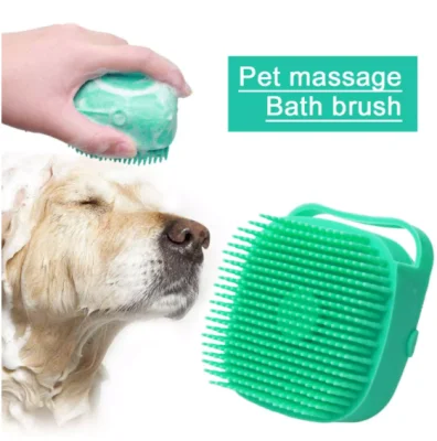 EH 2in1 Pet Bathing Wash Scrubber Brush Silicone Massage Bath Shower Brush With Soap Dispenser Pet Grooming Brushes