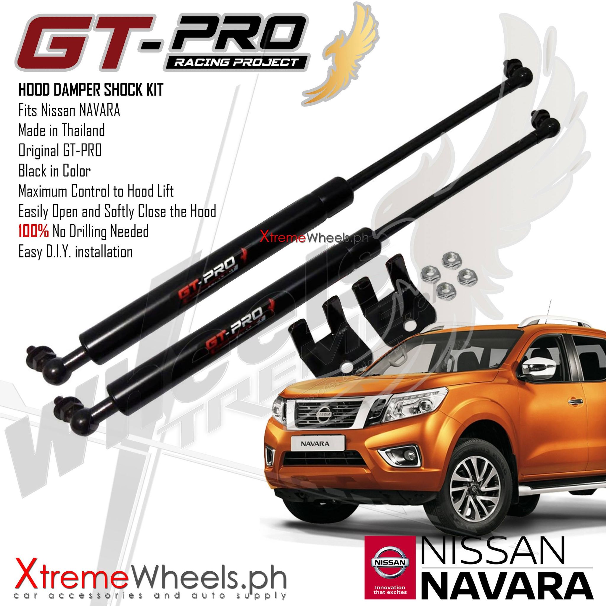Nissan Navara 2005 to 2024 GT-Pro Hood Damper Shock Kit ( navara ...