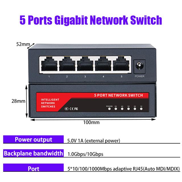 KuWFi 5 Port Gigabit Switch 10/100/1000Mbps Switch RJ45 LAN