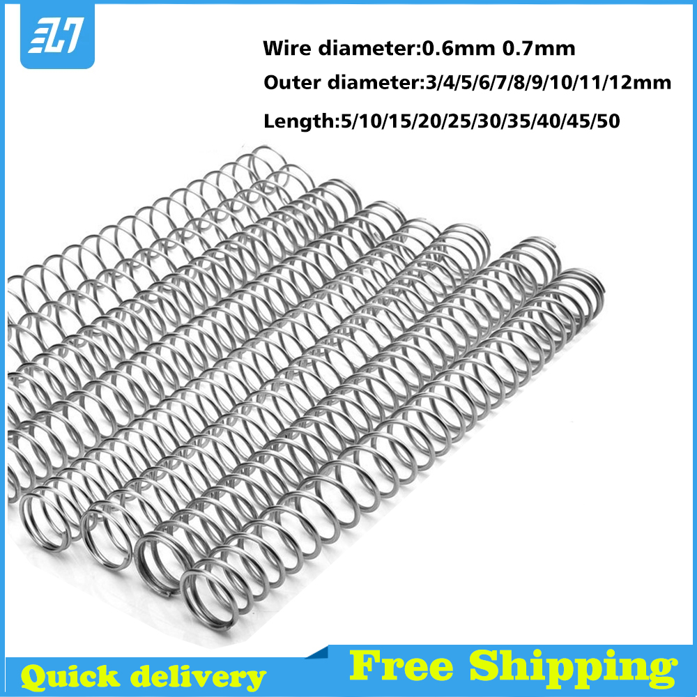 10Pcs 0.7mm Wire Diameter 9/10mm OD Stainless Steel Compression Pressure Spring 