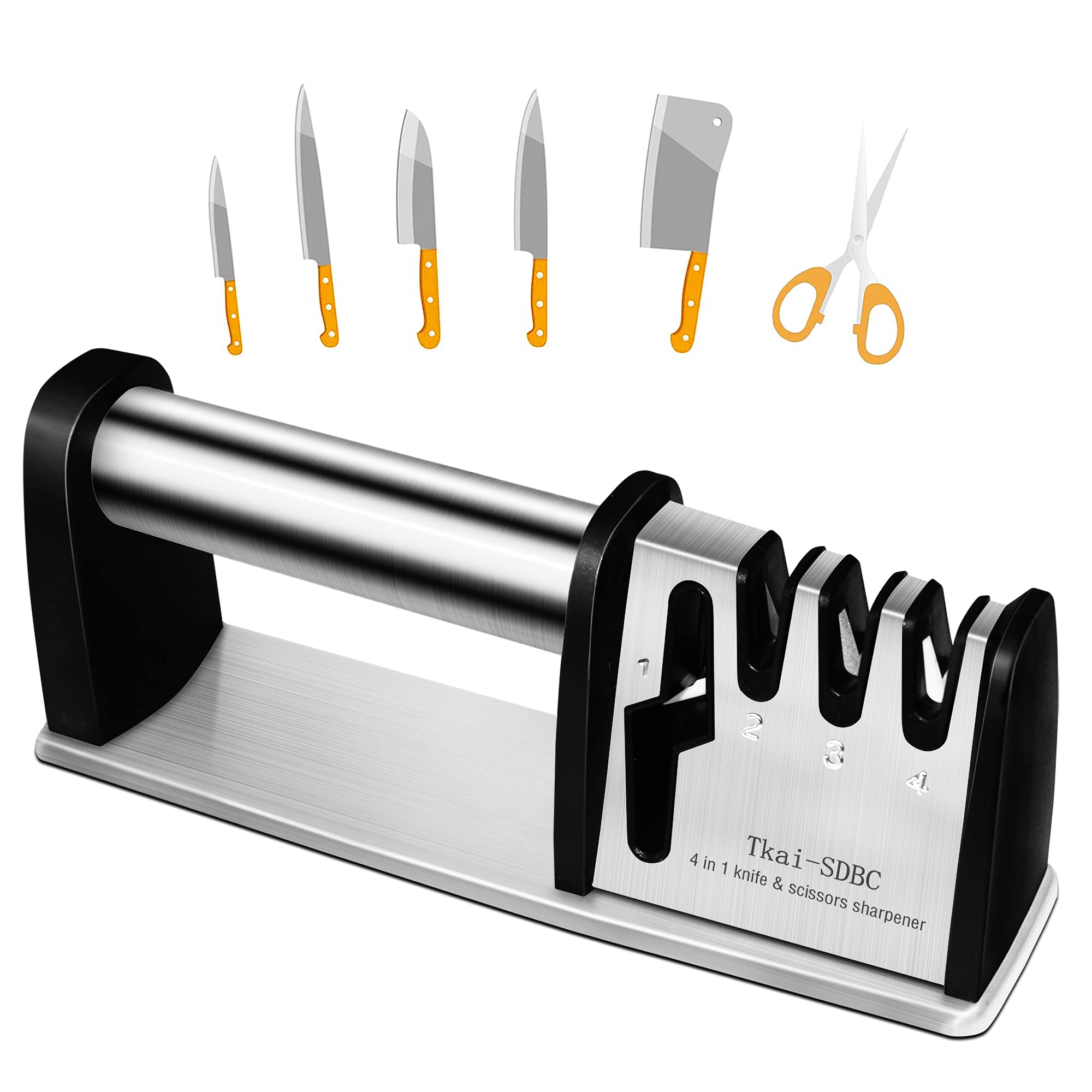 Knife Sharpeners 4 in 1 Manual Kitchen Knife Sharpener Ergonomic Design