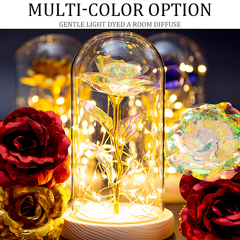 Rose Lamp Beauty and The Beast Rose Gold Plated Rose and LED