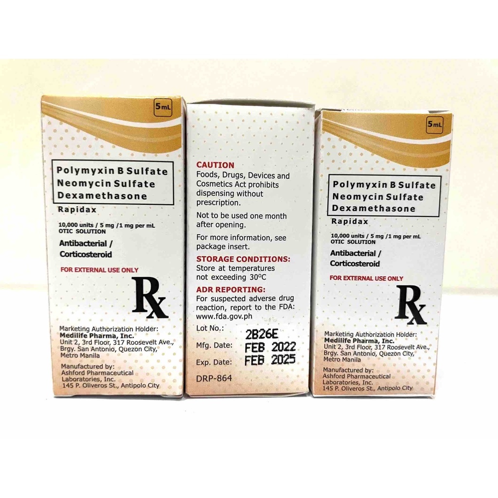 Rapidax Ear Drops 5ml Otic Solution For Pets Humans Polymyxin Neomycin