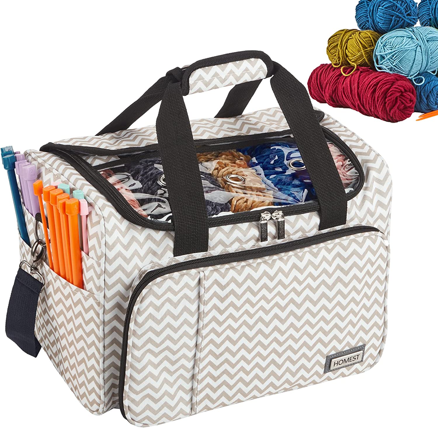 HOMEST Yarn Storage Bag, Knitting Tote with Removable Inner Dividers,  Ripple Ripple Extra Large