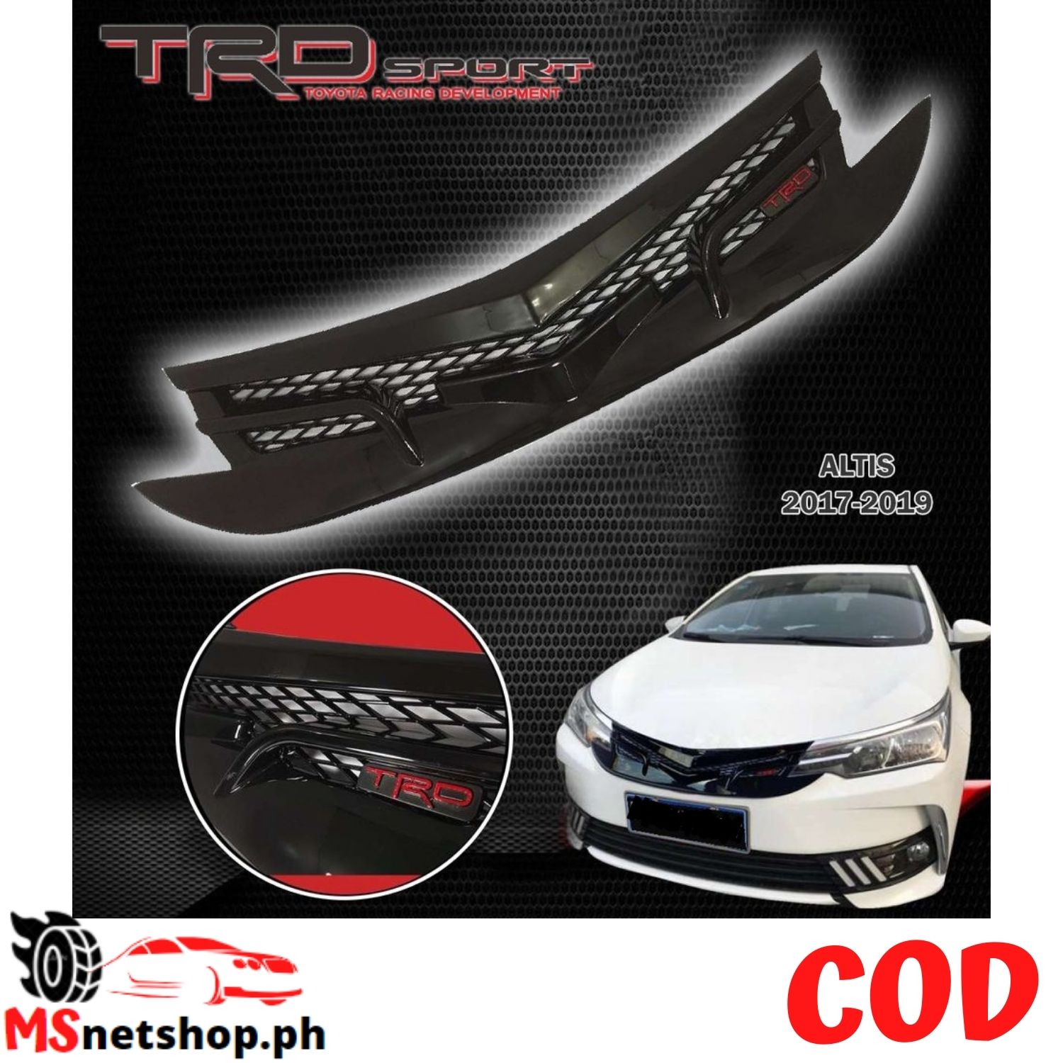 2017-2019 Toyota Corolla Altis TRD Front Grill Glossy Black Sport Type