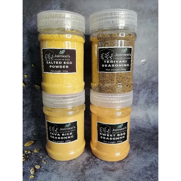 salted egg powder, teriyaki seasoning, sweet bbq seasoning, java rice