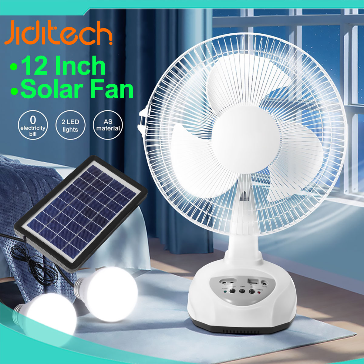 Jiditech Solar Electric Fan Rechargeable Fan With Panel 12Solar