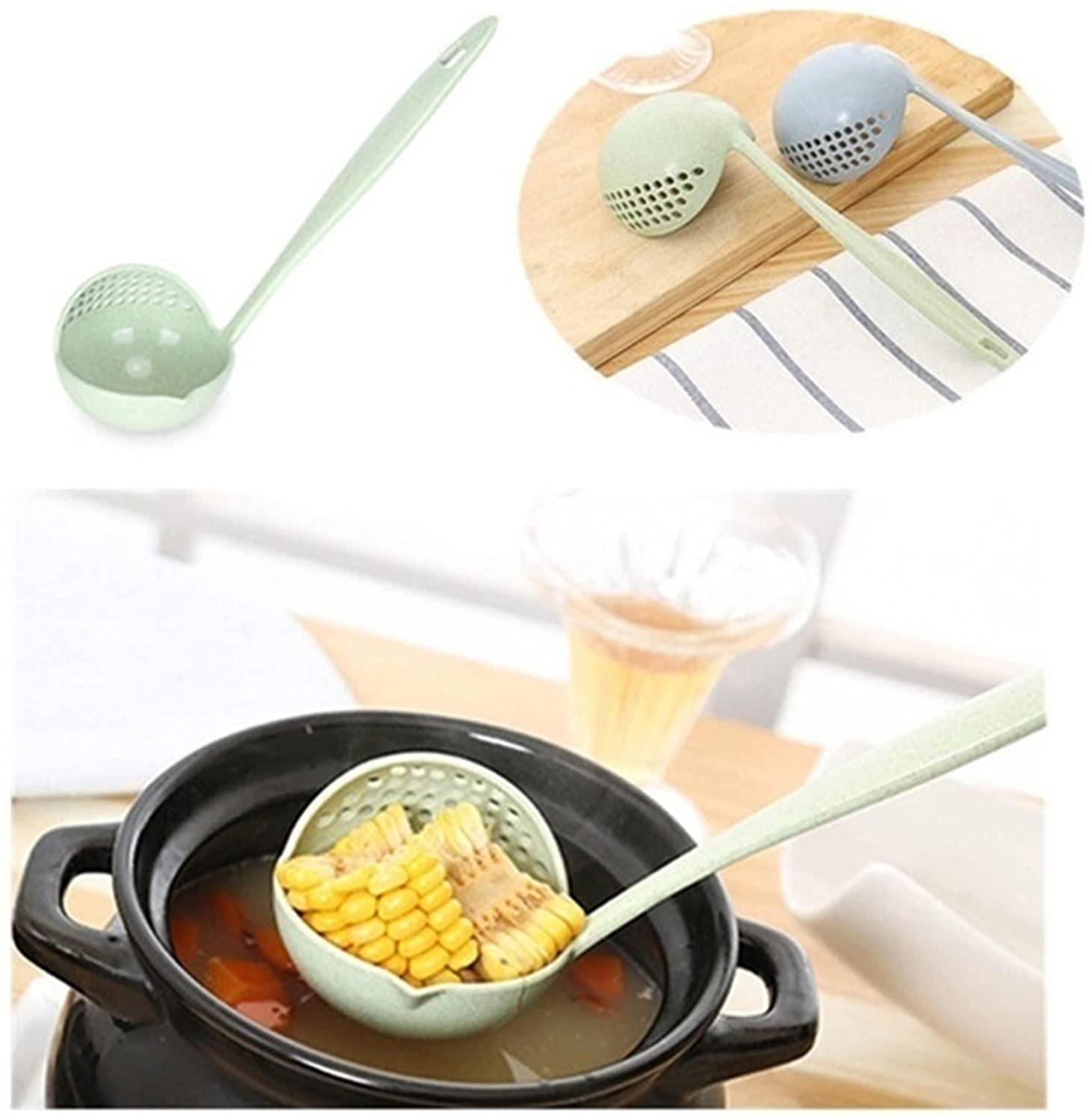 Ceramics Ladle Spoon Set of 2 Large Soup Ladle with Skimmer Slotted Spoons  Kitchen Ladles Hot Pot Strainer Spoons for Cooking Serving Stirring (Style