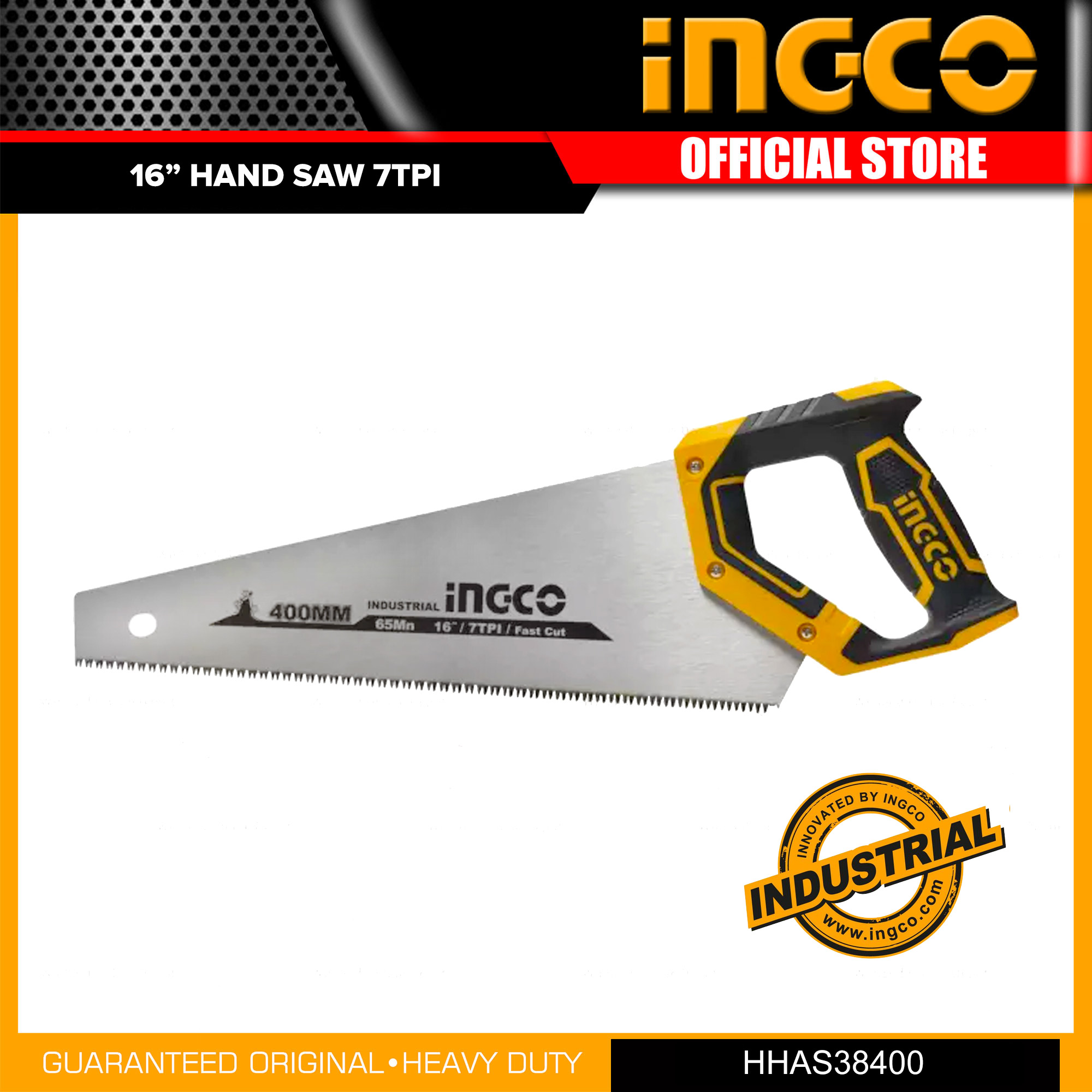 INGCO Industrial Handsaw Hand Saw Lagari 16" 65Mn 7TPI for Cutting Wood