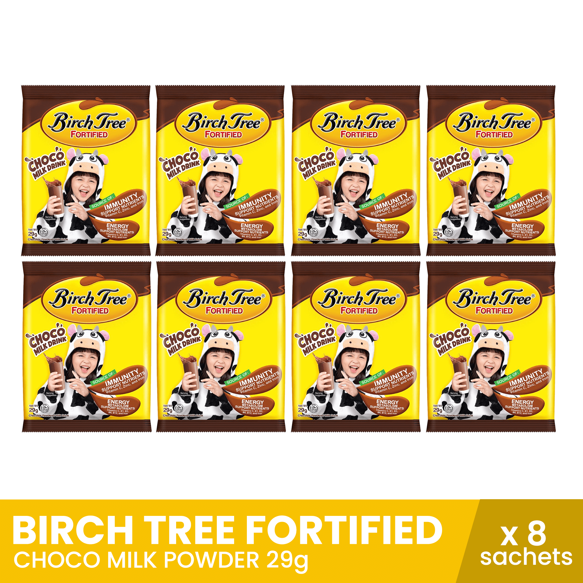 BIRCH TREE Fortified Choco Milk Powder 29g x 8 sachets, children's milk