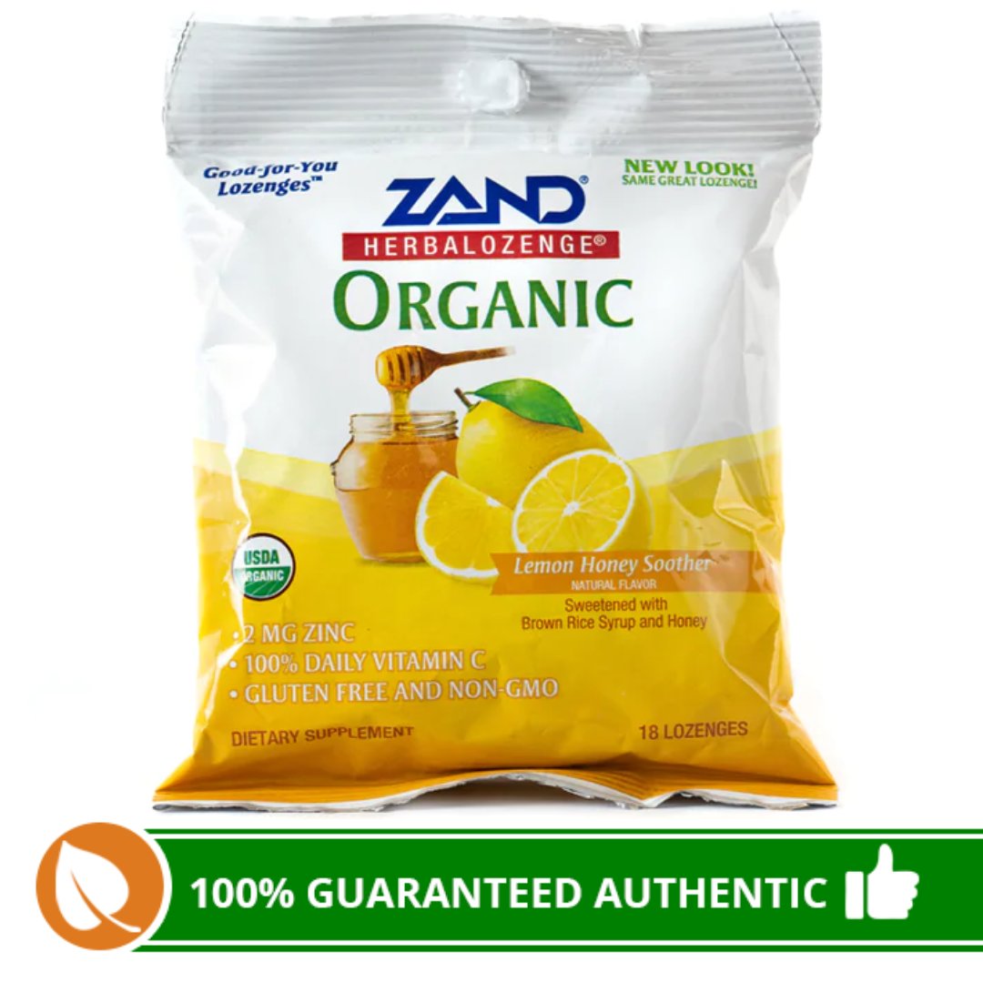 Zand Organic Herbal Lozenge Lemon Honey Soother with Zinc and Vitamin C