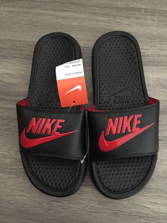 nike slides black red