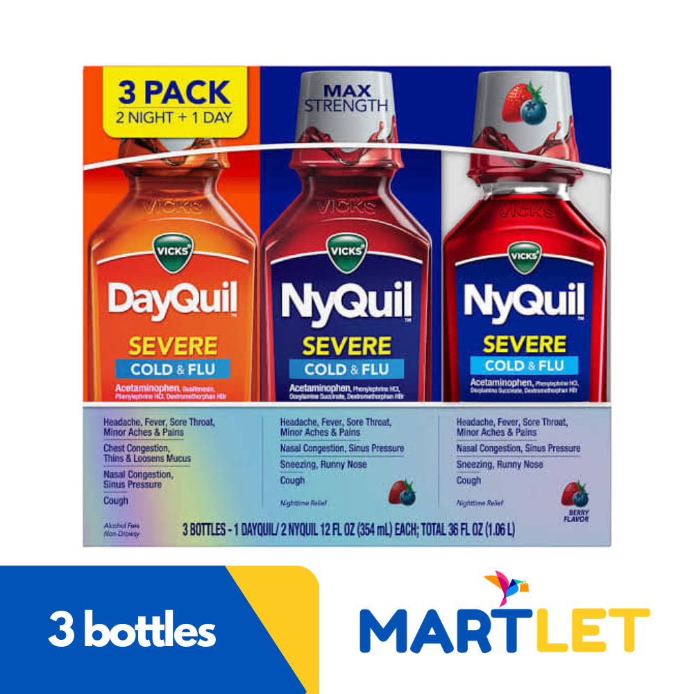 Vicks DayQuil/NyQuil Severe Liquid, 3 Bottles (Exp Jan 2024) Lazada PH