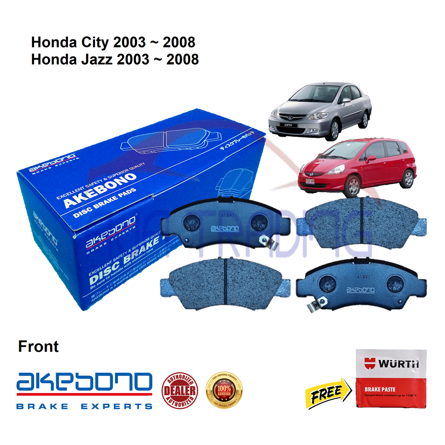 Genuine Akebono Front Brake Pads for Honda City 2003 2008, Honda Jazz
