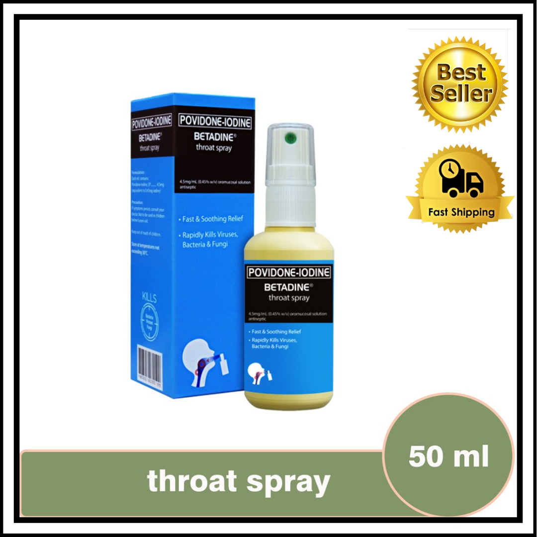 Betadine THROAT Spray 50ml Povidone Iodine Sore throat relief kills viruses and bacteria fast