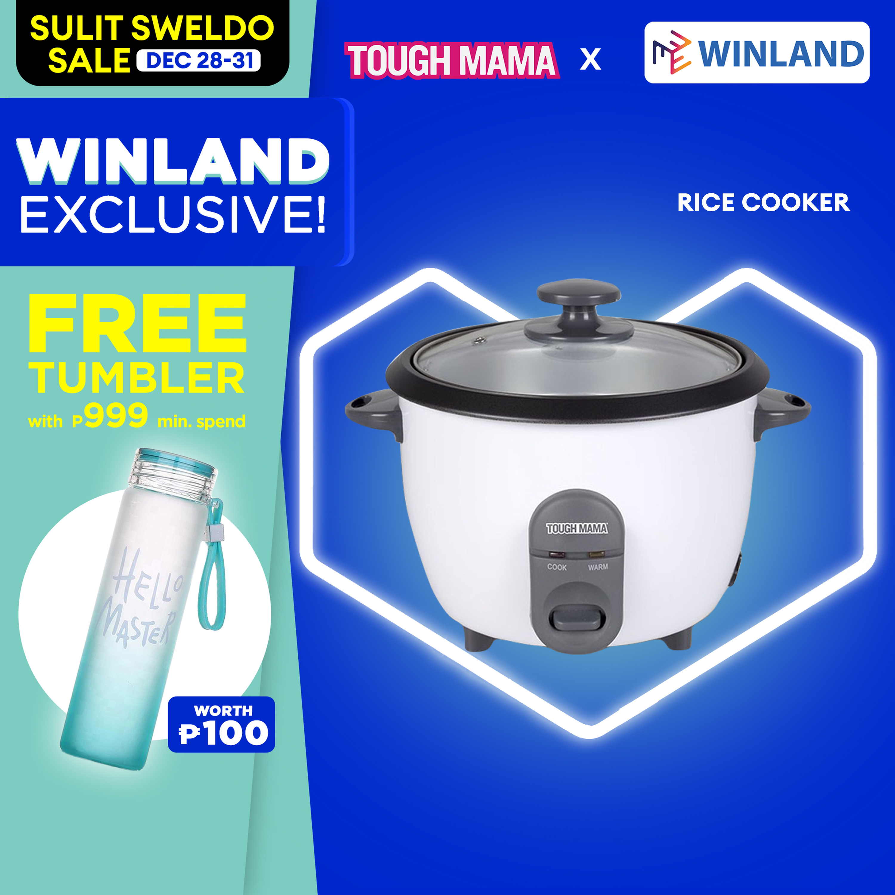 TOUGH MAMA by Winland 1.2L Rice Cooker with Steamer (6cup) White NRC12