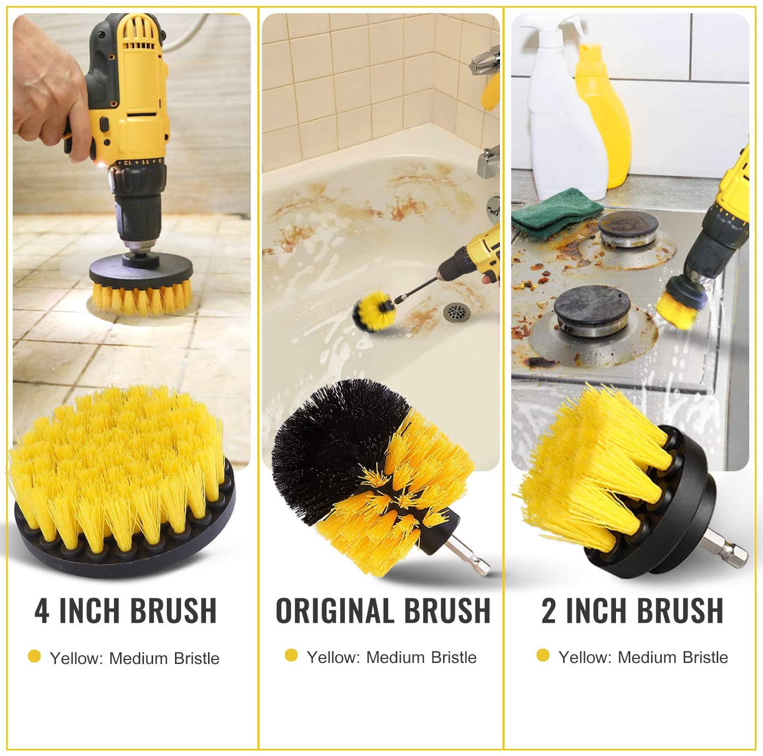 Holikme 4Pack Drill Brush Power Scrubber Cleaning Brush Extended Long  Attachment Set All Purpose Drill Scrub Brushes Kit for Grout, Floor, Tub