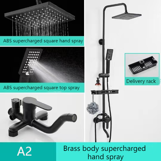 Shower Head Matte Black Round Square Hot And Cold Booster Shower Set ...