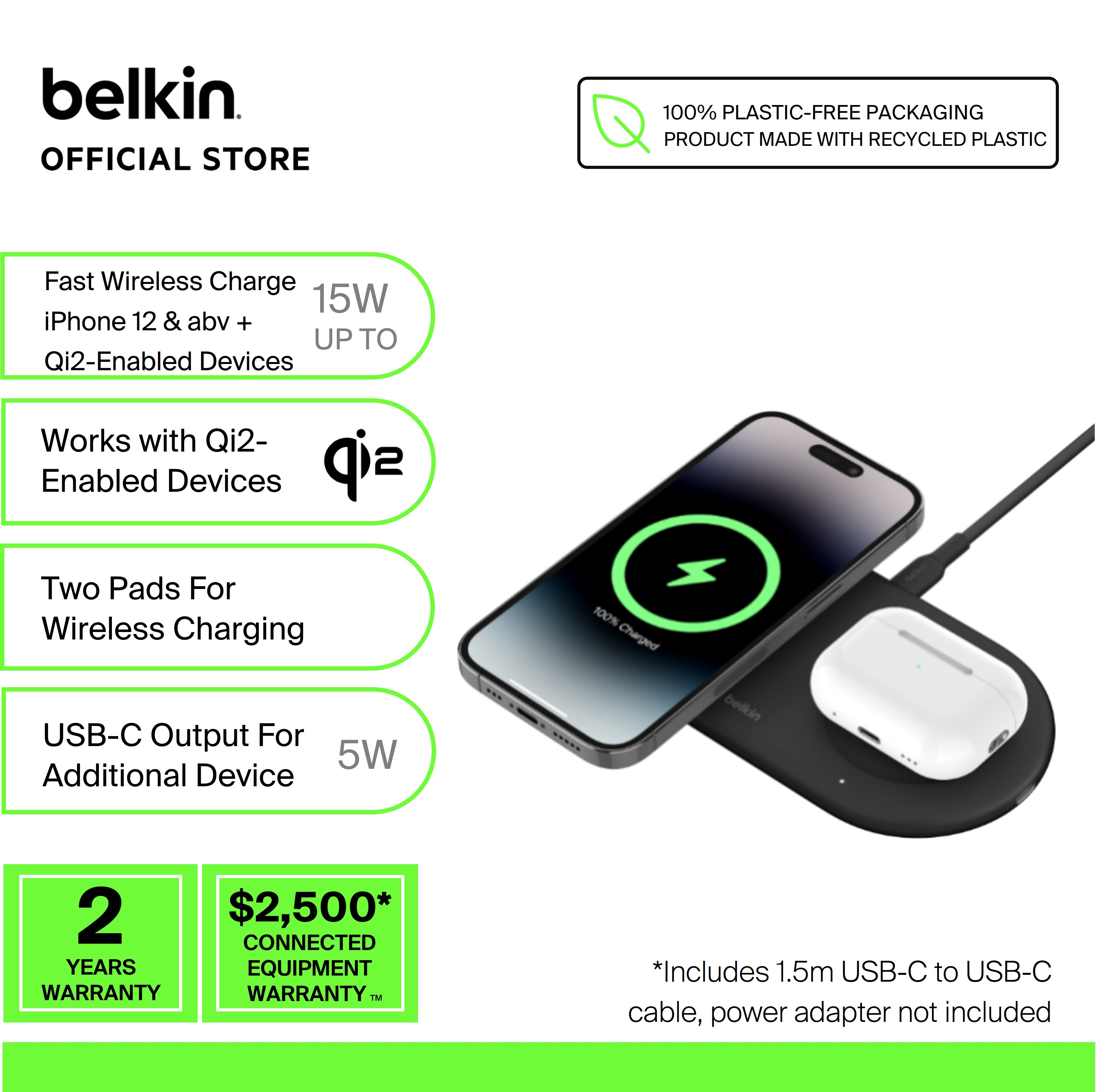 Belkin 2-in-1 Magnetic Wireless Charging Pad with Qi2 15W Lazada PH