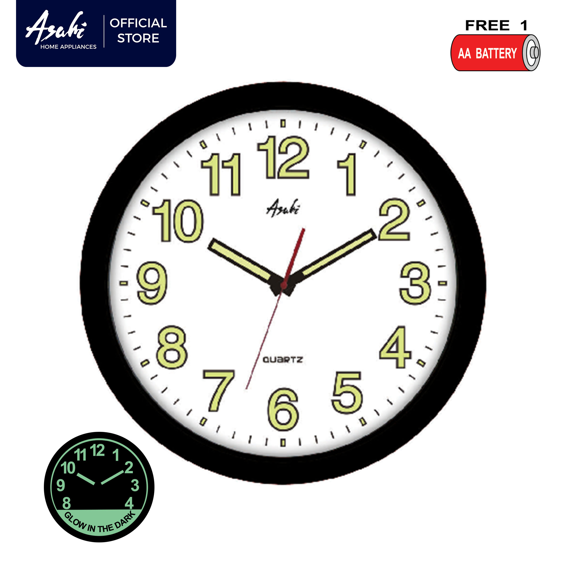 Asahi HC 2614 Glow in the Dark Round Wall Clock 14 inches Lazada PH