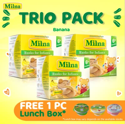MILNA Baby Biscuit Trio Pack Banana 3 x 120G- Get 10% Off & Free Lunch Box