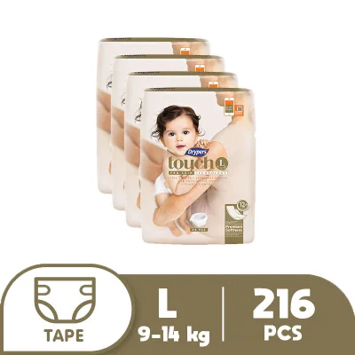 Drypers Touch Large (8-14 kg) - 54 pcs x 4 packs (216 pcs) - Tape Diapers