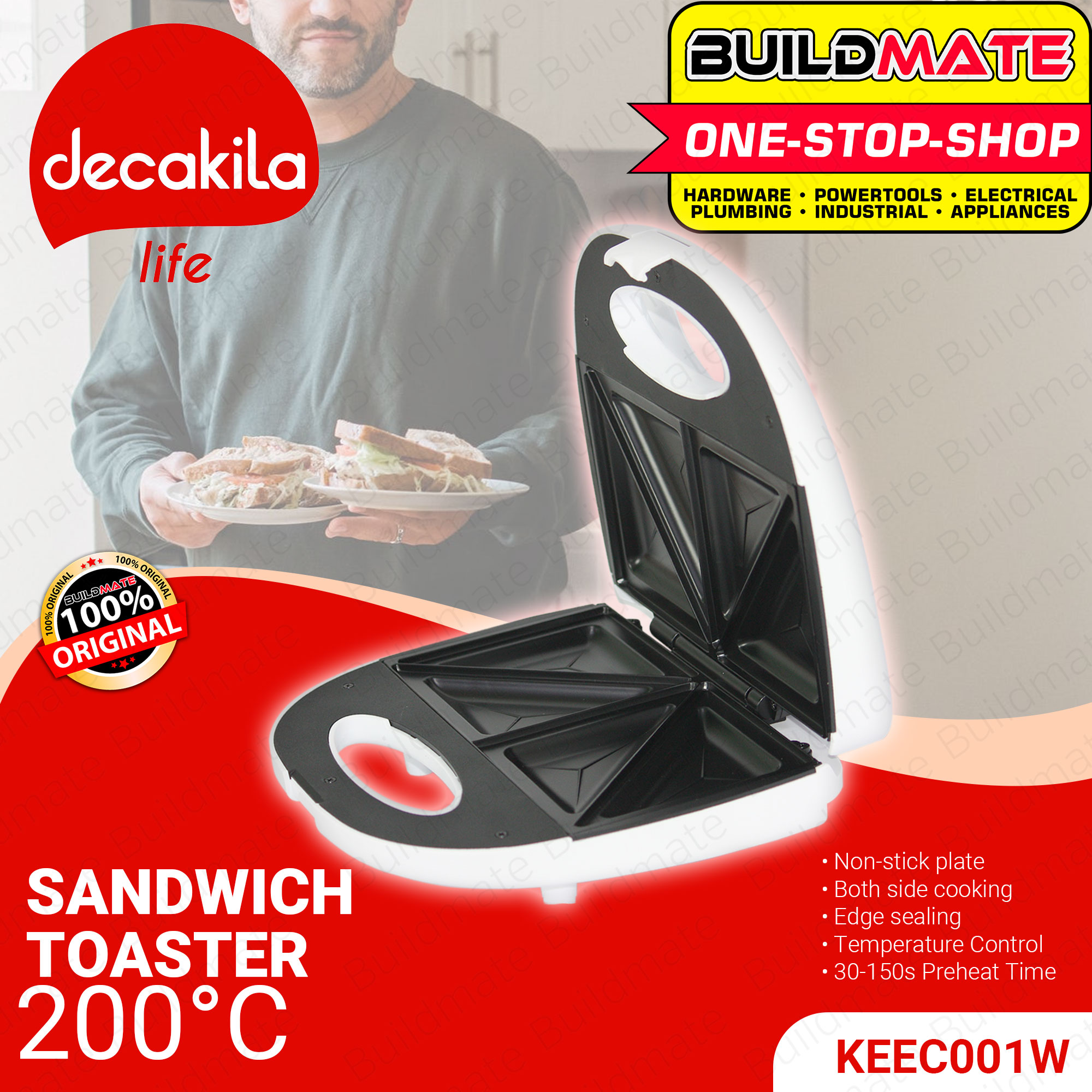 BUILDMATE Decakila by Ingco NonStick Sandwich Toaster 700W Sandwich