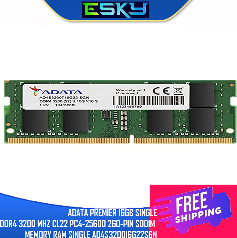ADATA Premier 16GB (1x16GB) DDR4 3200MHz CL22 PC4-25600 260-Pin SODIMM  Memory RAM Single Pack(AD4S320016G22-SGN) at