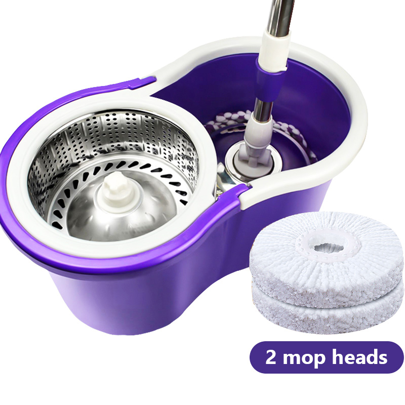 360° Rotary Mop Bucket Set Stainless Steel Fiber Mop Floor Sweeping Wet