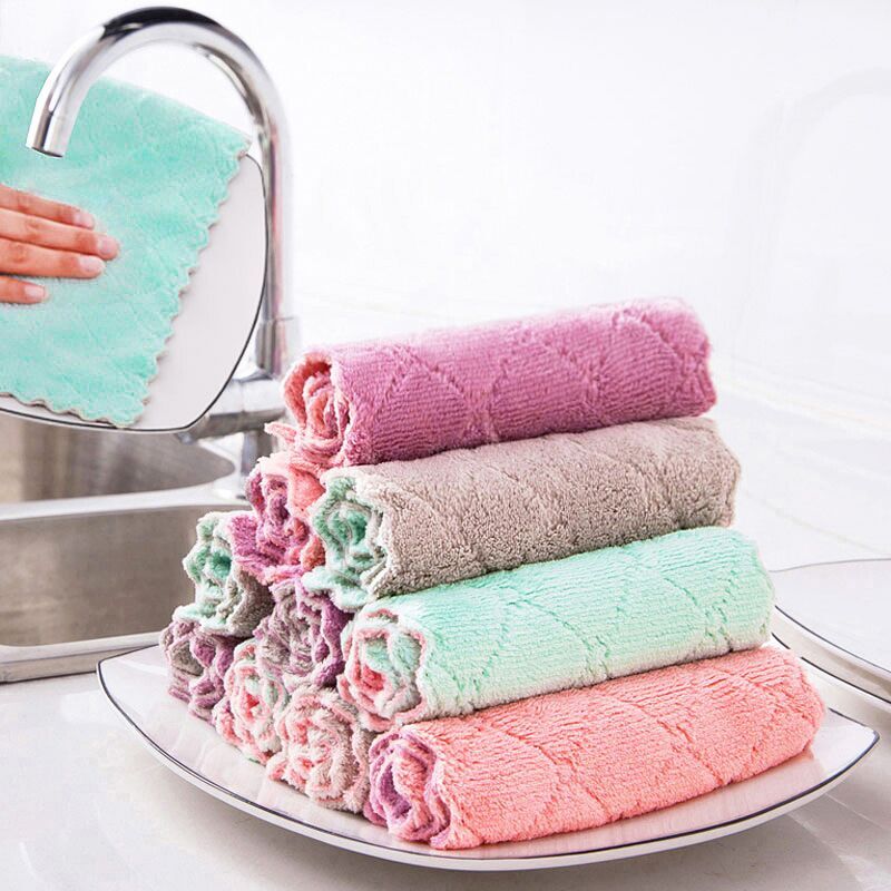Kitchen Non-oily Dishwashing Cloth Double-layer Thickened Cleaning Towel  Absorbent Cloth Dish Towel | Lazada PH