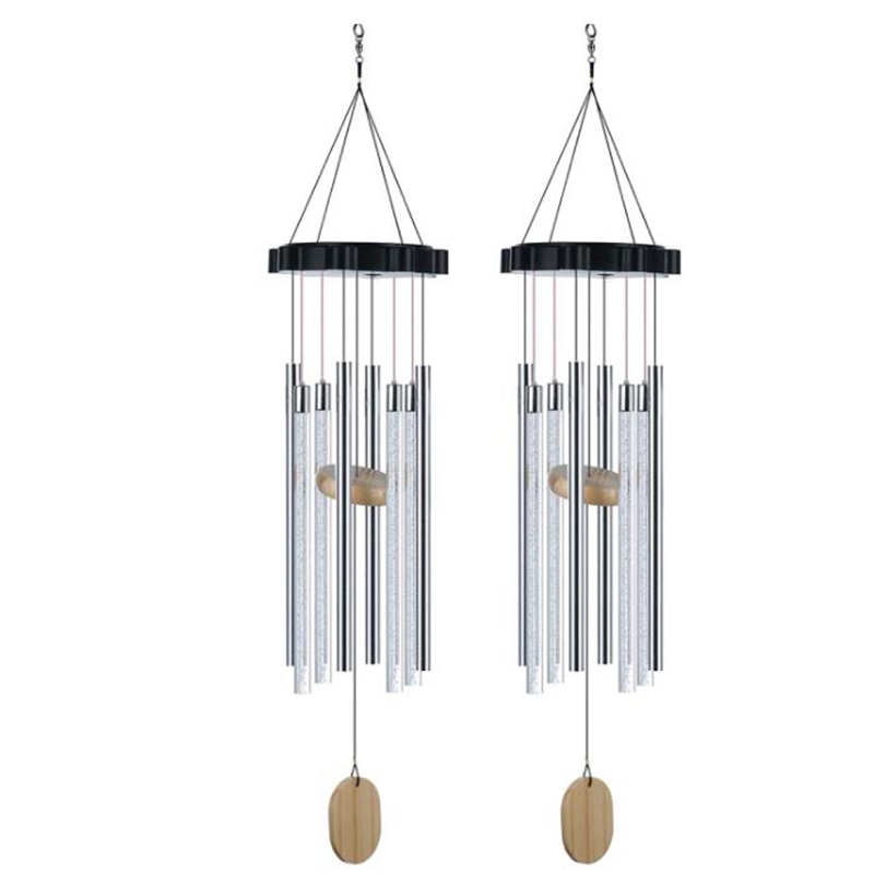 2 Pcs Solar Wind Chimes with Variable Colors,Waterproof LED Wind Chimes,8 Tubes on the Outside,Commemorative Wind Chimes