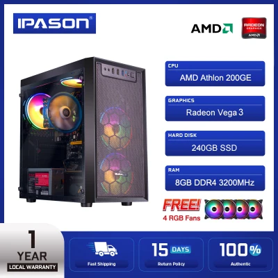 Ipason New Gaming PC AMD Athlon 200GE Ryzen 3 2200GE 3200G 3.2Ghz 8G DDR4 2400 240G SSD Radeon Vega 8 Graphics Card Gaming PC Desktop Computer For Dota2/LOL/DNF